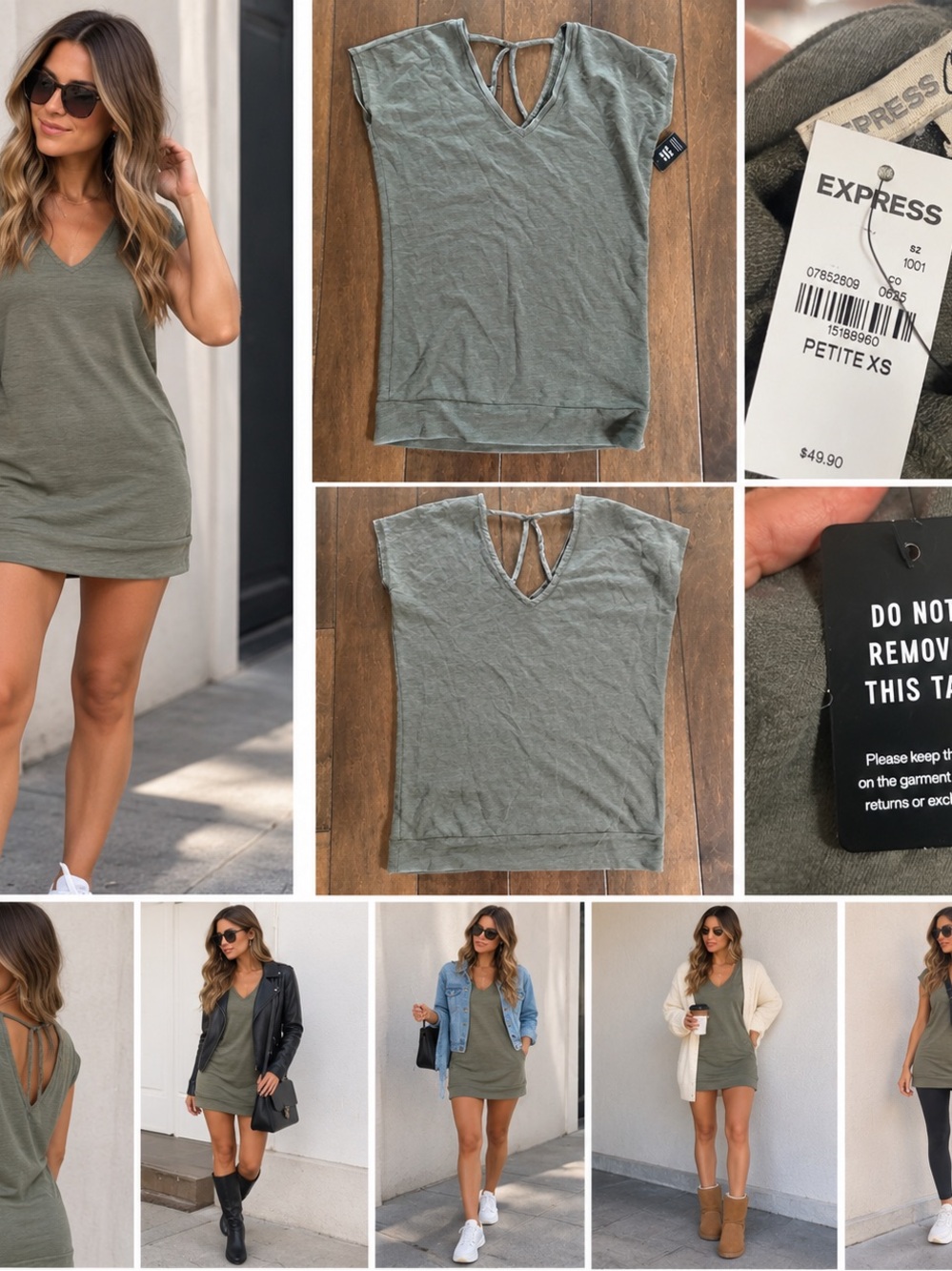 Express Olive Green V-Neck Mini Dress